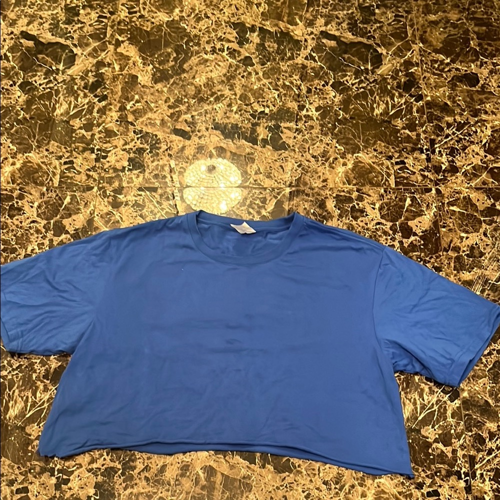 Vibrant Blue Boxy Crop T-Shirt with Short Sleeves